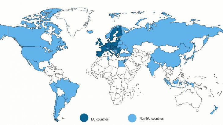 Obrazek przedstawia mapę ośrodków Enterprise Europe Network na całym świecie, które łączy m.in. baza ofert.